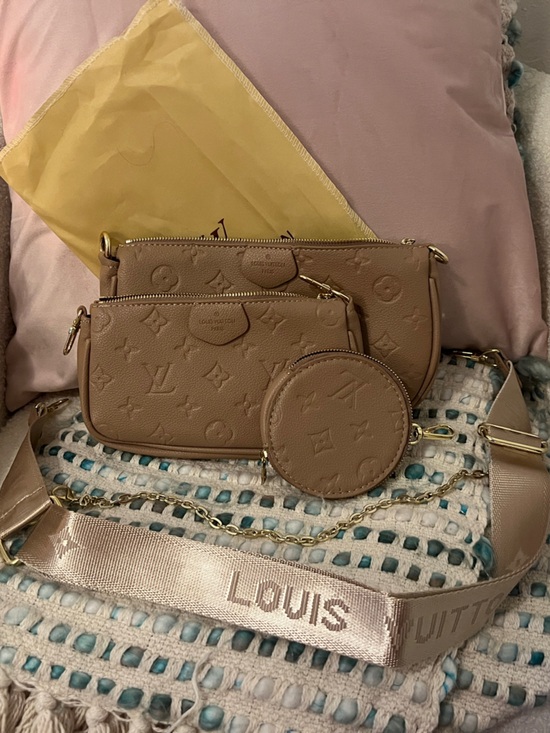 None Handbags - INSPIRED Tan Monogram Embossed Multi Pochette Bag with Gold Hardware